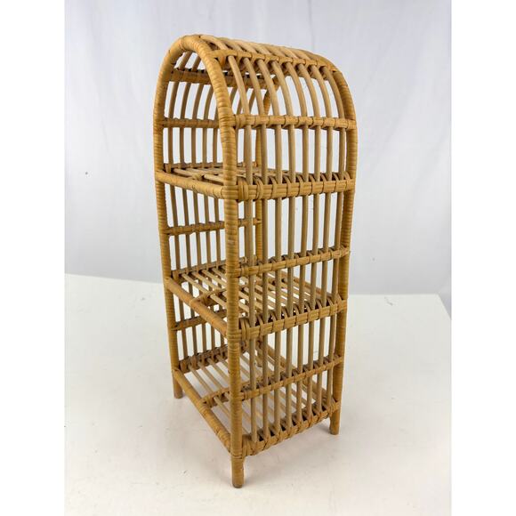 Vintage Rattan Wicker Bamboo Three Tier Decorative Display Shelf 16" Boho - Picture 1 of 10